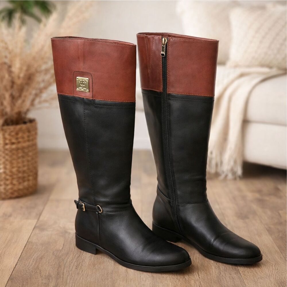 Tommy Hilfiger Riding Boots Brown Black Saddle Shoes Womens Size 7M